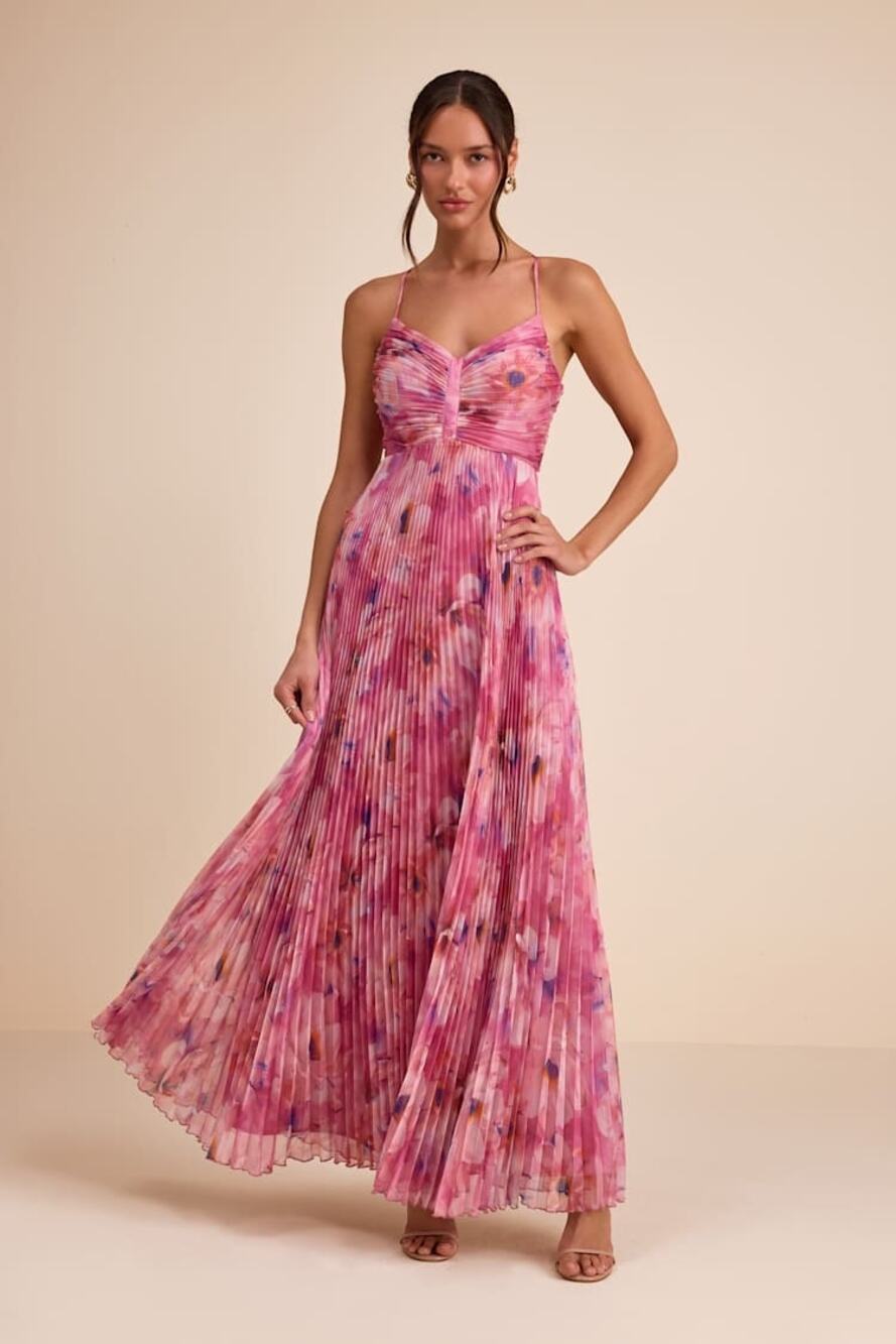 NWT Whitley Pink Floral Pleated Sleeveless Maxi Dress Size Small